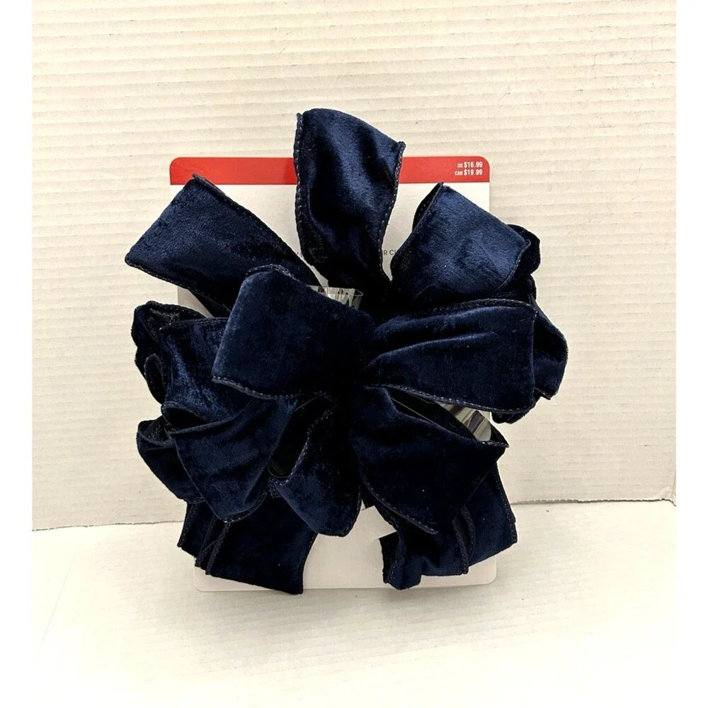 Celebrate it Christmas Tree Topper Bow Navy Blue Velvet 10” Large Bow Holiday